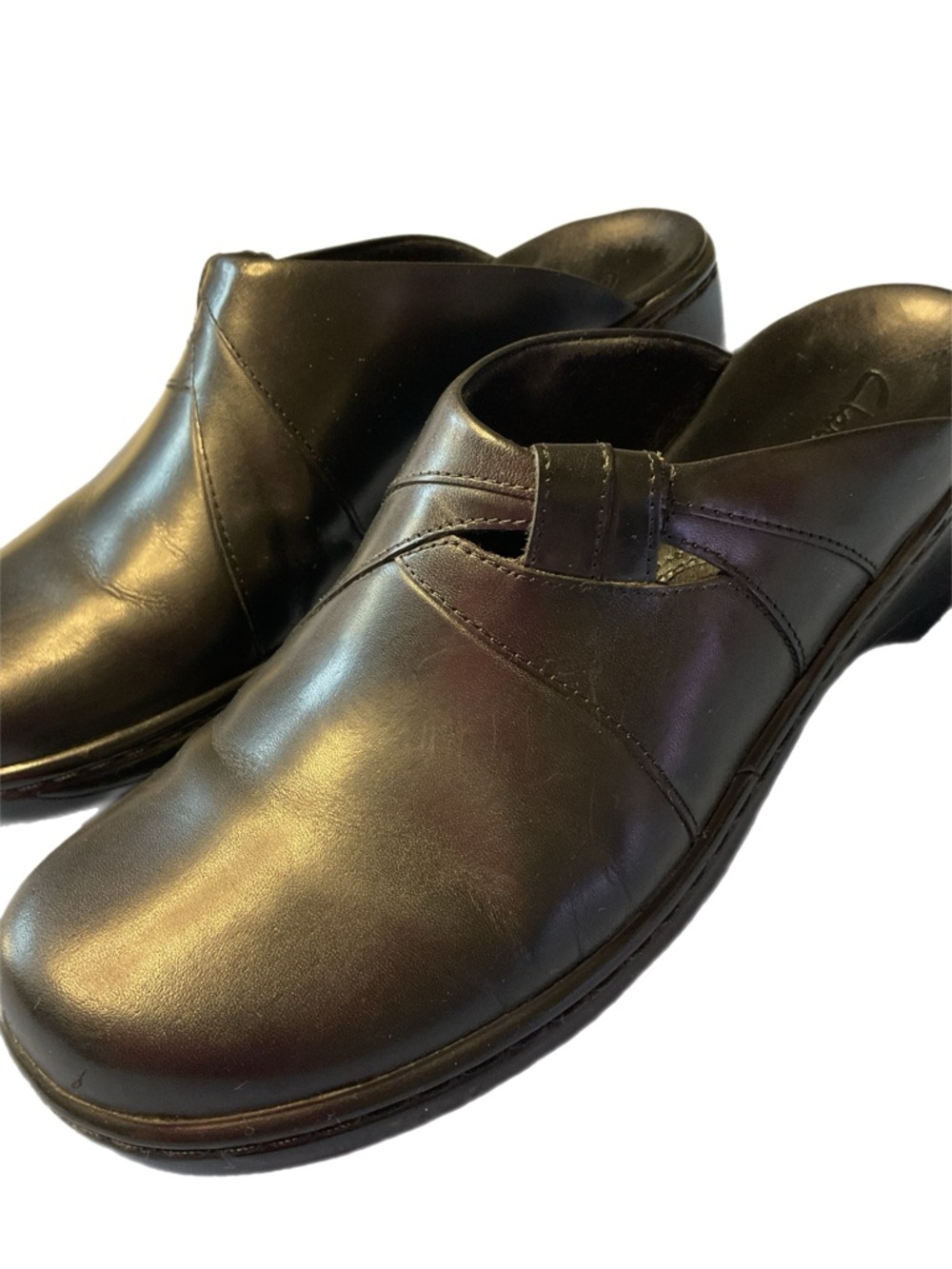 Clark’s Leather Mules 7.5 Black Women Comfort Clogs Boho Slip On Shoes Cushioned